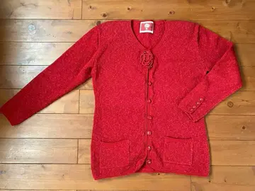 핑크하우스 꽃 모티브 빨간색 가디건