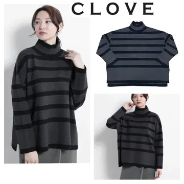 고품질 CLOVE 클로브 W 자카드 보더 니트 모크 하이넥