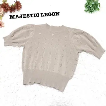 s.1814 [ 마제스틱 레곤 ] 반팔 니트 퍼프 슬리브 꽃무늬 베이지