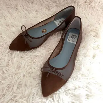 엠마 프란시스 브라운 스틸레토 플랫슈즈 리본 메쉬