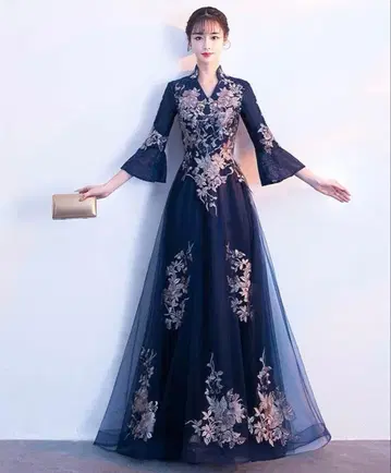 네이비 자수 튤 드레스 연주회 파티