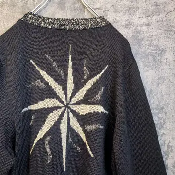니트 가디건 반짝이는 블랙 x 골드 별 모양 빈티지 80s 레트로