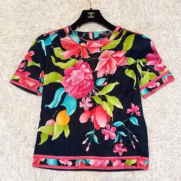 미사용급 레오나르 반팔 블라우스 티셔츠 꽃무늬 여성용