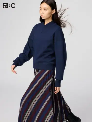 유니클로 스무스 코튼 크루넥 스웨터 XL 네이비