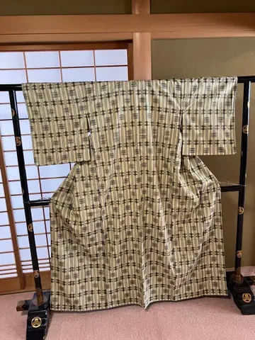 3 명주 이중 기모노 순수 실크 경절 민예조의 기하학 패턴