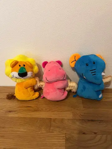 타베코 동물 봉제 인형 3종 세트 (사자군, 하마씨, 코끼리씨)