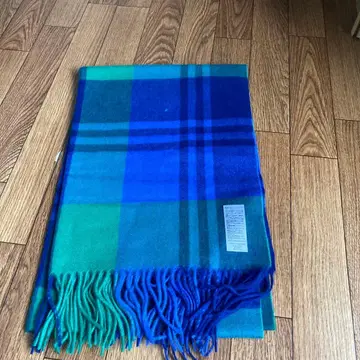 캐시미어 100% 청록색 체크 무늬 스톨