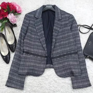 G9527*TAKAQ 타카큐 체크 무늬 테일러드 자켓 네이비 화이트 XL