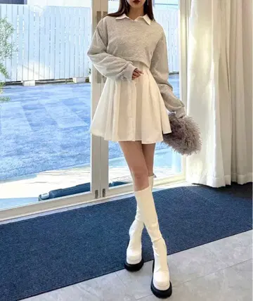 ROYAL PARTY 레이어드 턱 셔츠 미니 원피스