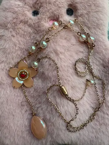 무라카미 liquem 꽃 모티브 목걸이 펄 장식