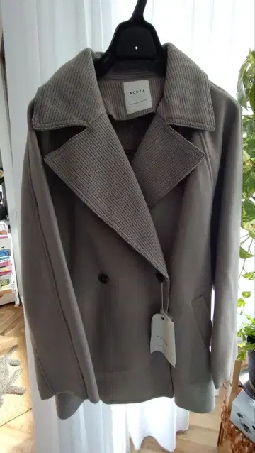 울 혼방 더블 브레스트 피 코트 F 사이즈