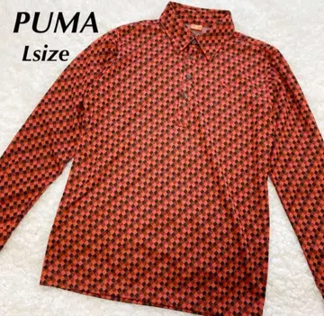 PUMA 오렌지 블랙 체크 긴팔 셔츠 L 사이즈