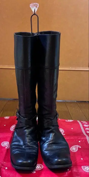 롱 부츠 사이드 지퍼 일본제 천연 가죽 블랙 23.5cm