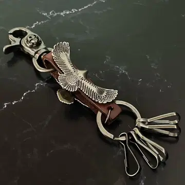 신상 소가죽 남성용 키링 브라운 앤티크 메탈 독수리 모티브