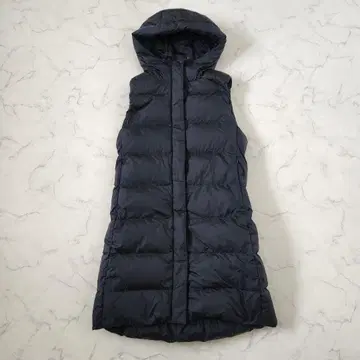 플라스테 PLST 롱 다운 베스트 M 네이비 후드 더블 지퍼