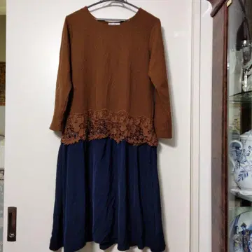 AfternoonTea 브라운 네이비 레이스 원피스