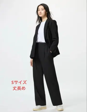 유니클로 턱 와이드 팬츠 긴 길이 사이즈 S 블랙