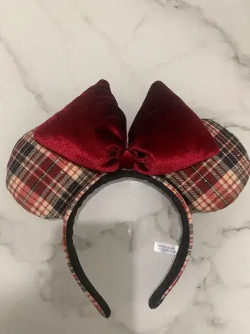 디즈니 미니 마우스 머리띠 체크 벨로아 빨간색