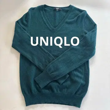 [ UNIQLO ] 유니클로 V넥 스웨터 짙은 그린 캐시미어 100% M