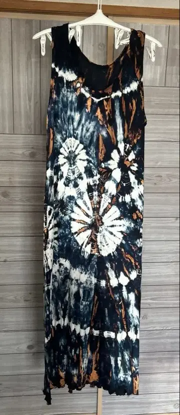 타이다이 패턴 슬리브리스 롱 원피스