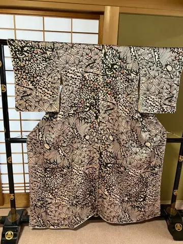 3 빈티지 코몬 이중 기모노 순수 실크 옅은 핑크에 모던한 송죽매 멋진