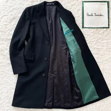 새상품급 폴스미스 캐시미어 100% 체스터 코트 은은한 광택 그린 블랙