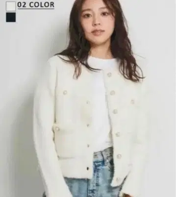 BASEMENT 온라인 아이보리 노카라 자켓 트위드풍 니트