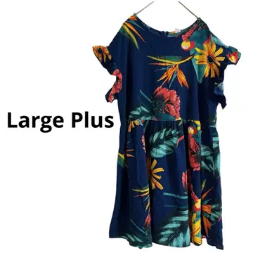 새상품급 네이비 블루 꽃무늬 프릴 소매 원피스 [ L ]