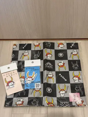 히코냥 체크 무늬 보자기와 마그넷 세트