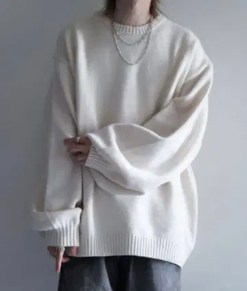 cussil 아이보리 하이 펑셔널 니트 와이드 벌룬 슬리브