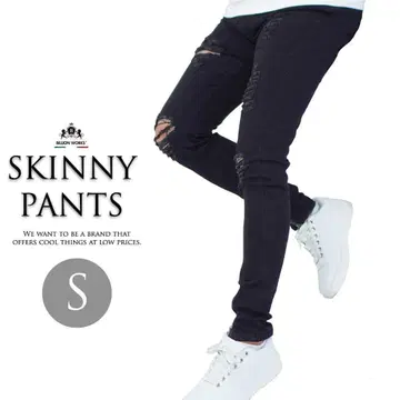 스키니 팬츠 남성용 블랙 데님 데미지 슬림 멋쟁이 S