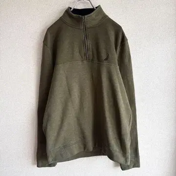 NAUTICA 하프 지퍼 원포인트 자수 로고 아메카지 카키 L