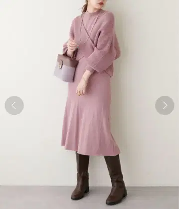 내추럴 꾸뛰르 크로스 니트 + 슬리브리스 원피스 세트 핑크