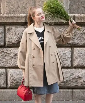 [ 새상품급 ] BONLECILL 밑단 플리츠 트렌치코트