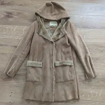 후드 부착 JewelChanges 페이크 무스탕 롱 코트 브라운