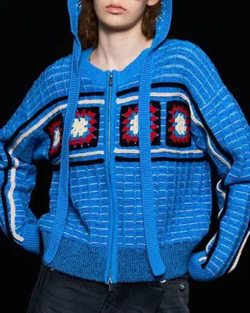 MAISON SPECIAL 크로셰 모티브 지퍼 니트 가디건 파랑