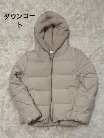 [ 새상품급 ] 베이지 숏 다운 코트 퍼 복슬복슬 퍼
