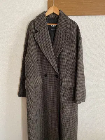 ZARA 체크 무늬 하운드투스 체크 롱 코트 새상품