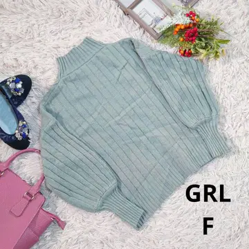GRL 니트/스웨터 (M 상당) 그레이+그린/하이넥/세탁 가능