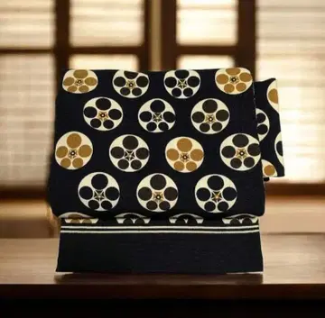 블랙 나고야 오비 반폭 오비 블랙 베이스 원형 매실 염색 세련됨