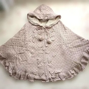 새상품 핑크하우스 후드 부착 꽃 모티브 니트 판초 코트