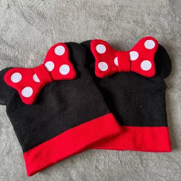 미니 마우스풍 귀 달린 니트 모자 2세트