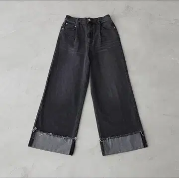 [ CLEL ] 빈티지 디자인 롤업 데님 팬츠 블랙 S 사이즈