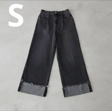 [ CLEL ] 빈티지 디자인 롤업 데님 팬츠 블랙 S 사이즈