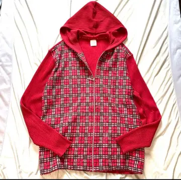 체크 니트 후드티