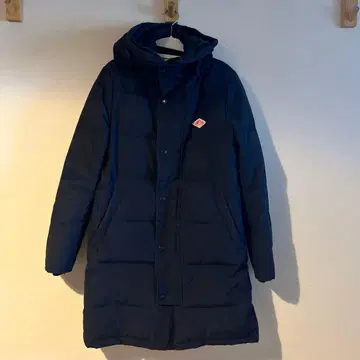 단톤 네이비 후드 부착 롱 다운 자켓