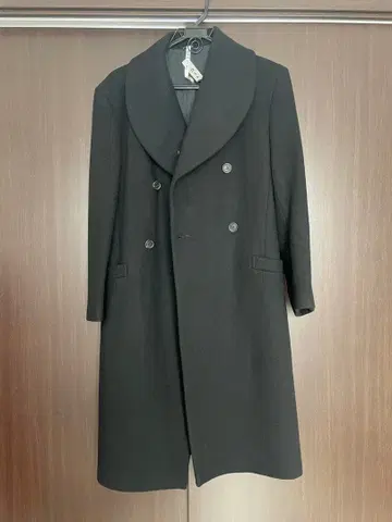 Y's 블랙 더블 브레스트 체스터 코트