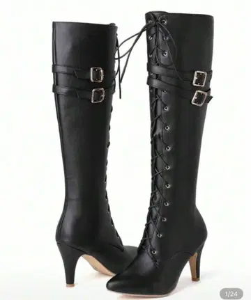 shein 블랙 레이스업 롱 부츠