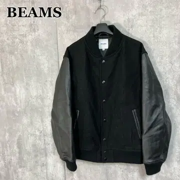 BEAMS 소매 가죽 바시티 자켓 M