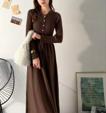 허리 리본 니트 원피스